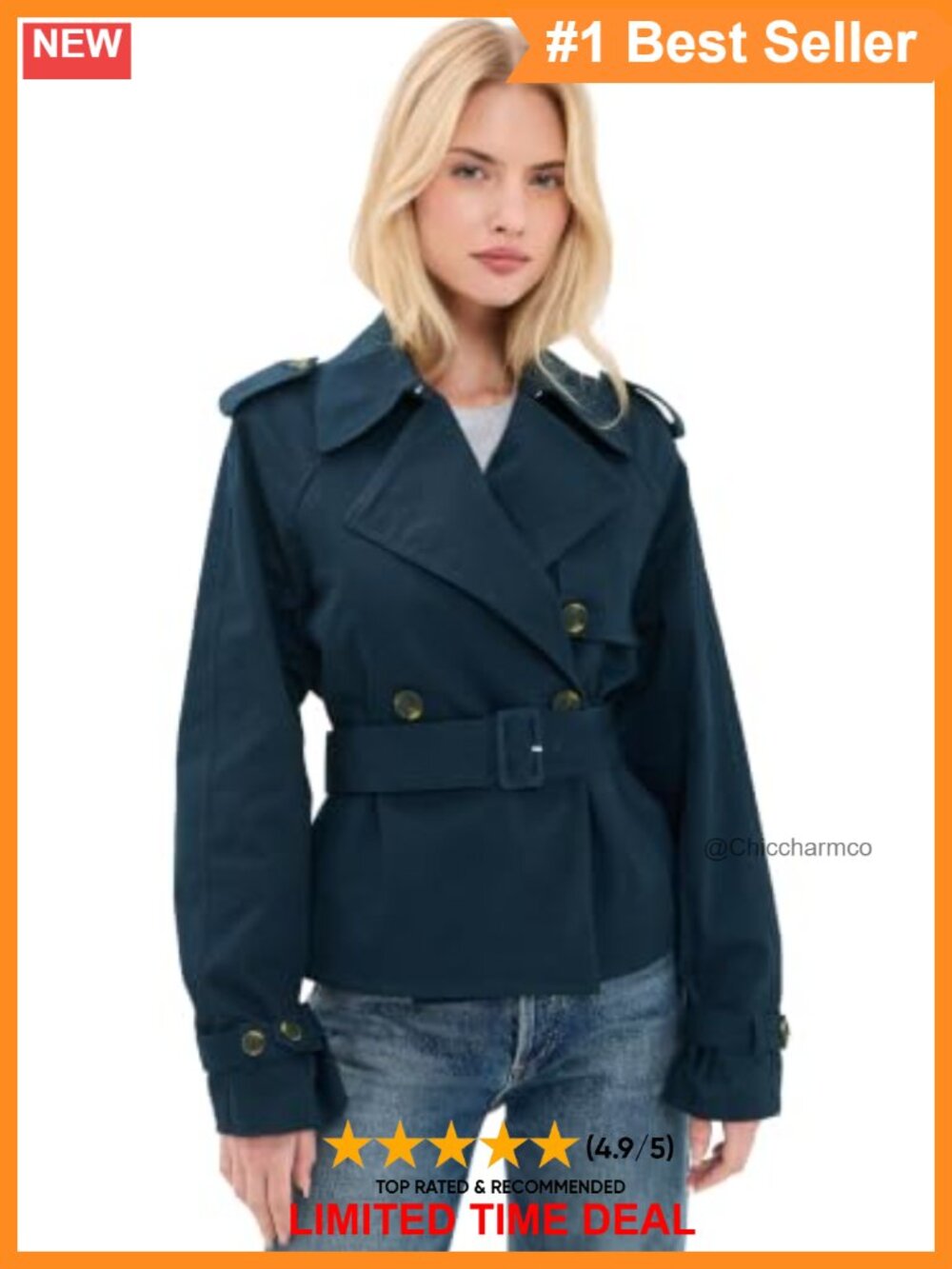 Cropped Trench Jacket Gabardine Twill Collared Long Sleeve